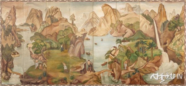 백남순, 낙원, 1936년경, 캔버스에 유채; 8폭 병풍, 173x372cm..jpg