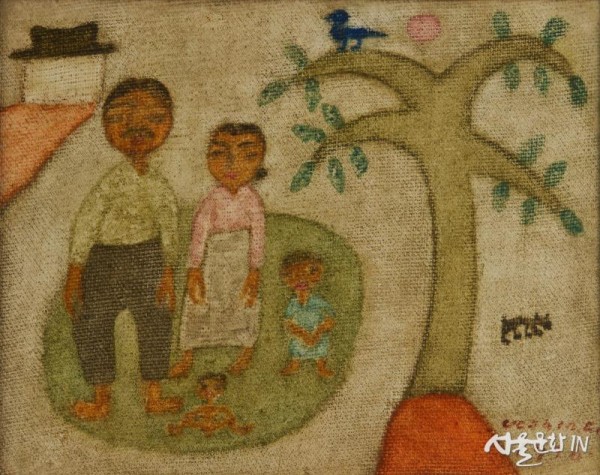 가족, 1976, 캔버스에 유화 물감, 13 × 16.5cm, 양주시립장욱진미술관, Family, 1976, oil on canvas, 13 × 16.5cm, Chang Ucchin Museum of Art Yangju.jpg